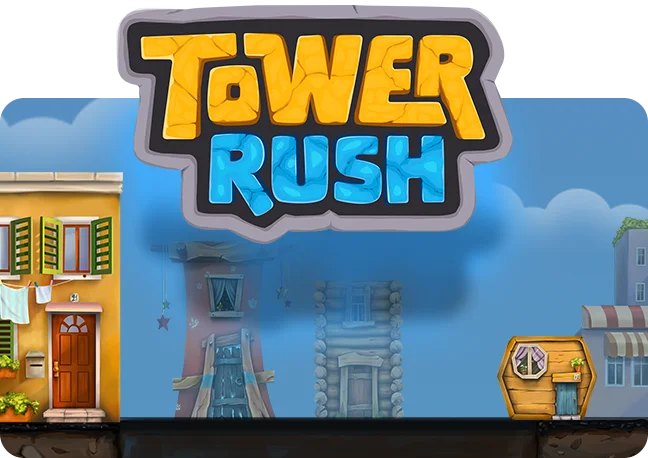 Tower Rush key art showing the tower built from stacked floors